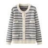 Korean Autumn Winter Knitted Jacket Women Casual Long Sleeve Stripes Imitation Mink Velvet Cardigan Sweater Female Tops