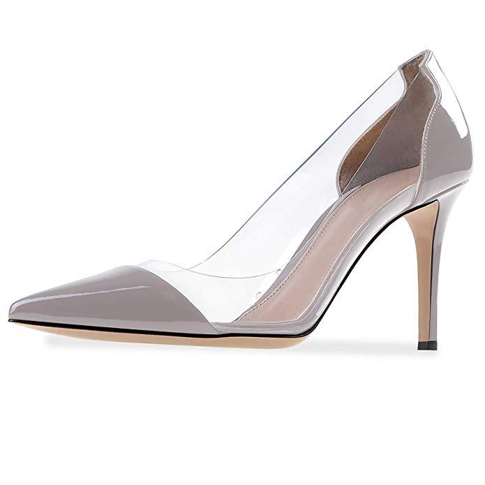 Women's Pointed Toe Transparent Pumps Clear PVC High Heels Dress Shoes