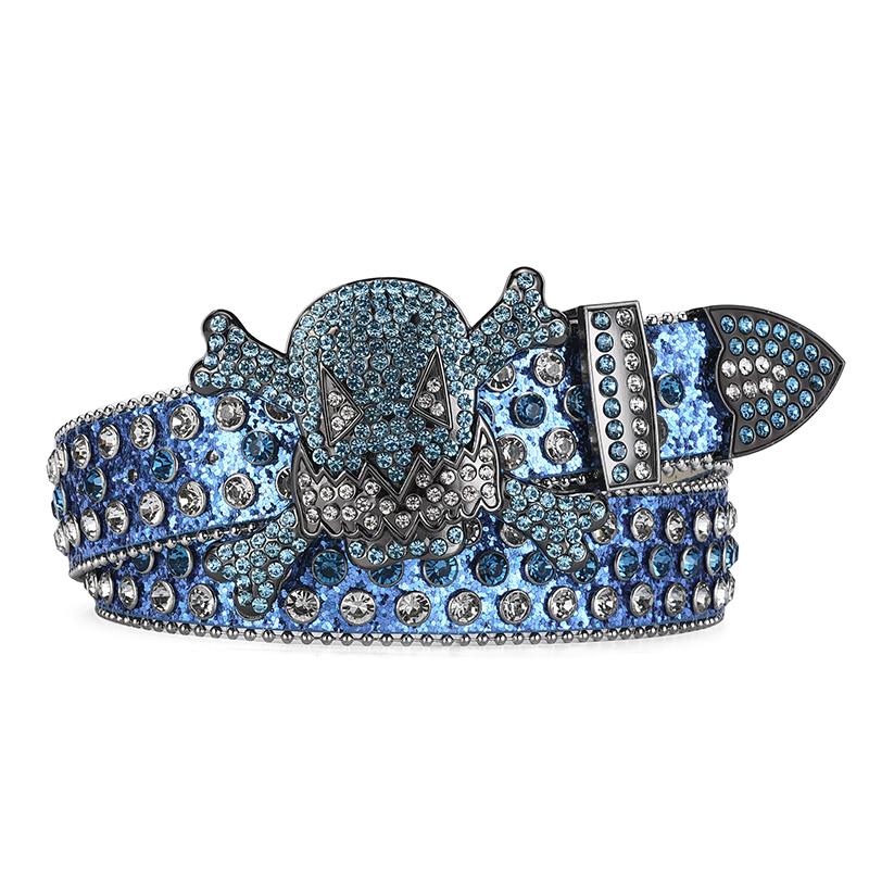 Men's Jeans Rhinestone Dark Skull Head Women Belt Western Denim Shiny Rivet Design Artificial Diamond Belt Hip Hop Punk Y2k Belt