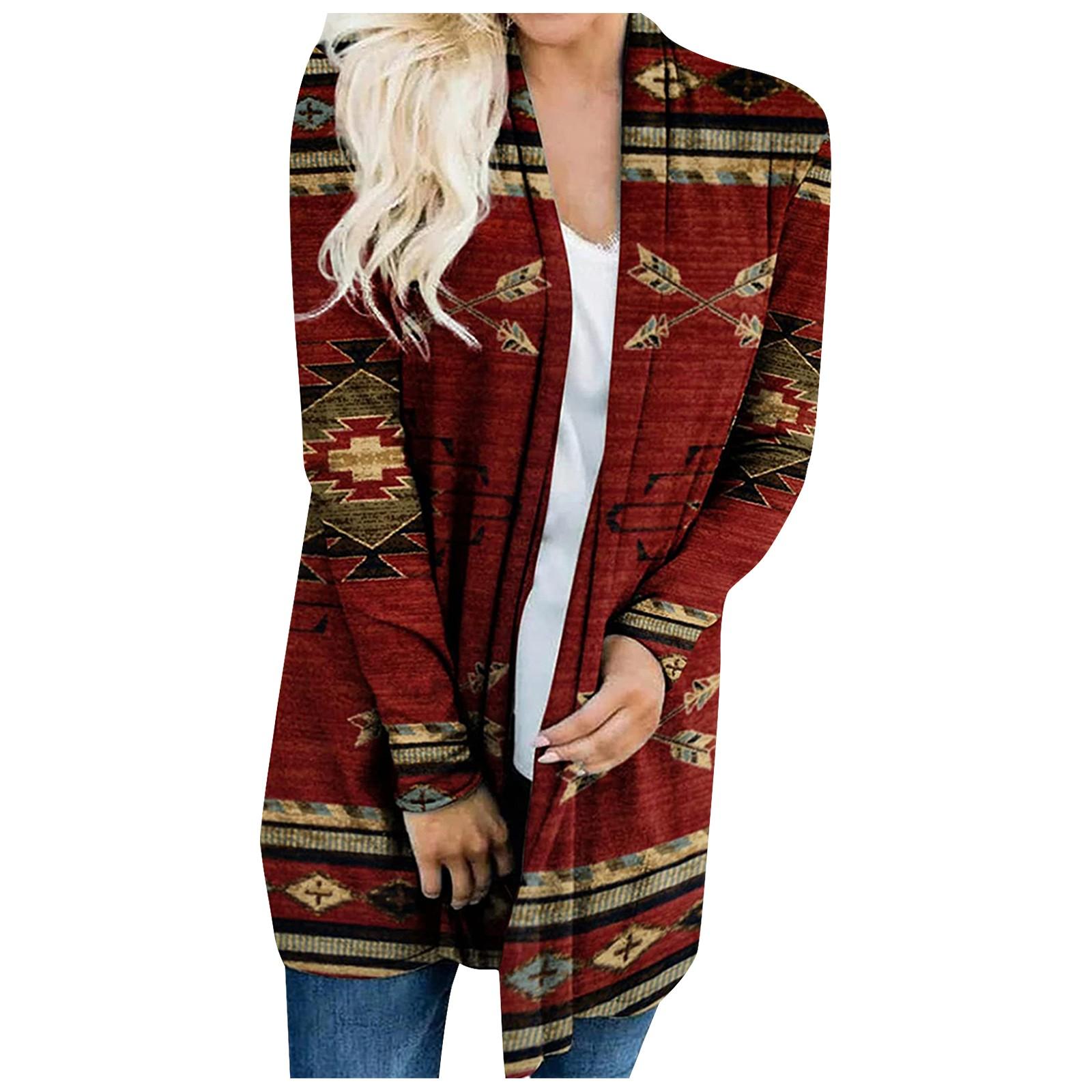 

Женский кардиган с длинными рукавами и принтом, легкая куртка S красный