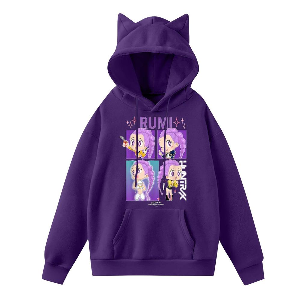 Ladies Fashion Casual Long Sleeve Printed Round Neck Hoodie Pullover Top With  Pockets