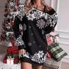 Christmas Long Sleeved Diagonal Shoulder Dress for Women