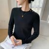 Elegant Style Cashmere Women's Round Neck Pullover Sweater with Diagonal Buttons - Warm, Skin-Friendly, Long Sleeve Autumn/Winter Top