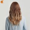 European and American Women's Wig Gradient Highlight Brown Golden Straight Bangs Long Curly Hair Cap