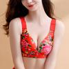 E-Cup Plus-Size-BH, dünn, sexy Blumenmuster, kein Stahlring, rot, gerafftes Bralette, unsichtbarer Push-Up-BH, ausgefallene Unterwäsche, sinnliche Dessous