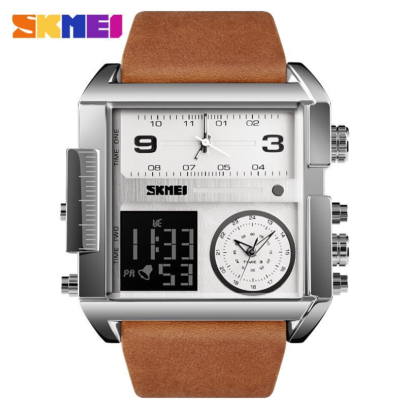 Skmei Men s Multi-Functional Square Dial Leather Strap Waterproof Sports Watch
