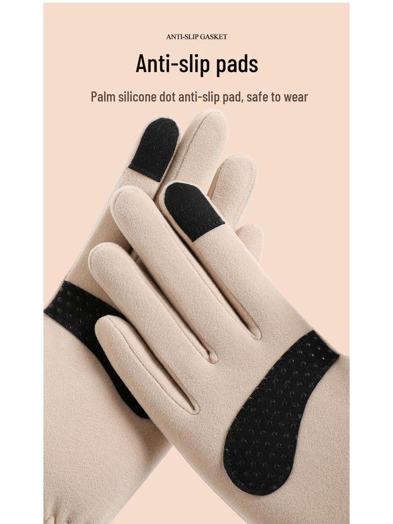 Women's N376 Windproof Touchscreen Gloves - Velvet-Lined, Non-Slip, Wear-Resistant, Ideal for Outdoor Cycling In Winter.