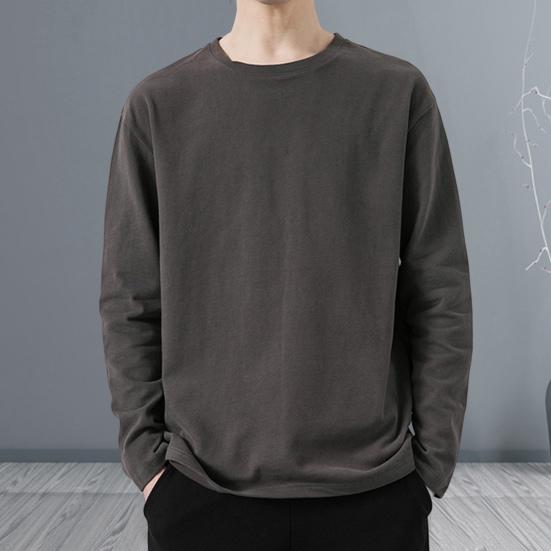 Mannen T-shirt Lange Mouwen Ronde Hals Vochtafvoerend Normale pasvorm Casual Lente Herfst Effen Kleur Mannelijke Basic Trui Top streetwear