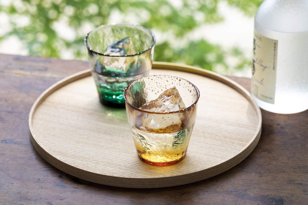 ADERIA Tsugaru Vidro Ice Flower Gold Rim Green Sun Rock Glass Pair Set In Gift Box Made In Japan FS71588 Whiskey Glass Stylish Thin Rim Whiskey Glass