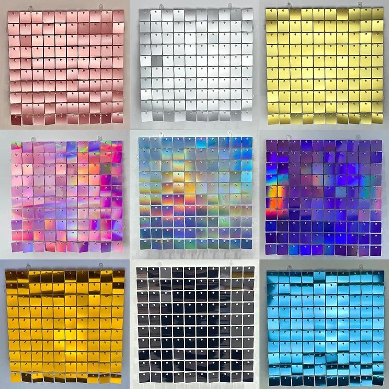 18pcs Golden Sequin Backdrop Panels for Wedding Party Baby Shower Background Wall Decor Shimmer Laser Backdrop Curtain Champagne