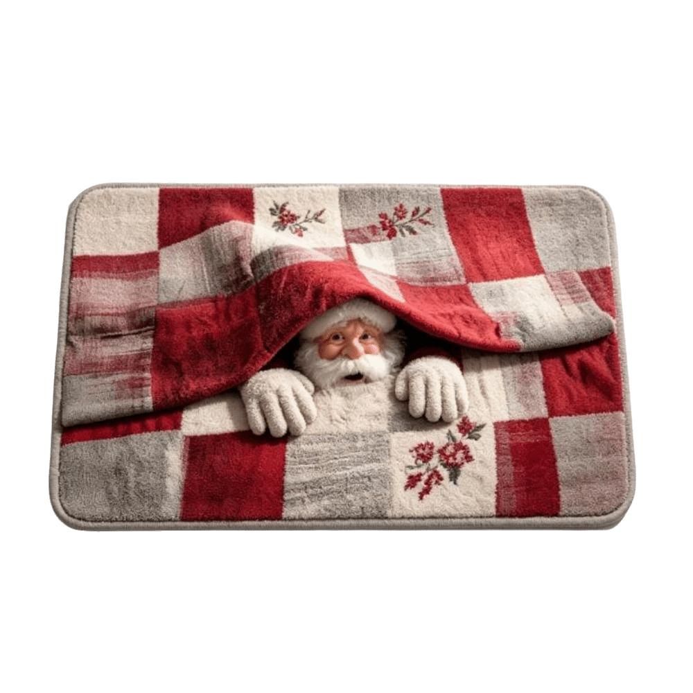 Santa Claus Christmas 3D Illusion Rug 2D Flat Printed Xmas Rug Christmas Small Carpet Christmas