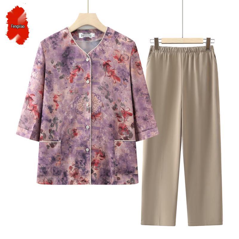 Elderly Women s Floral Short-Sleeve Summer Blouse 4XL