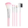 5-Piece Pink & Black Makeup Brush Set: Eyeshadow, Lip, Blush, Eyelash Brushes