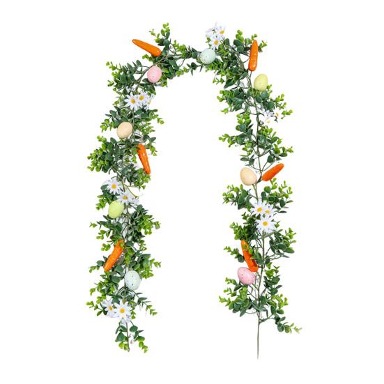 Easter Garland Artificial Spring Greenery Garland with Pastel Eggs Carrots Flowers for Farmhouse Indoor Mantle Fireplace Home Decor