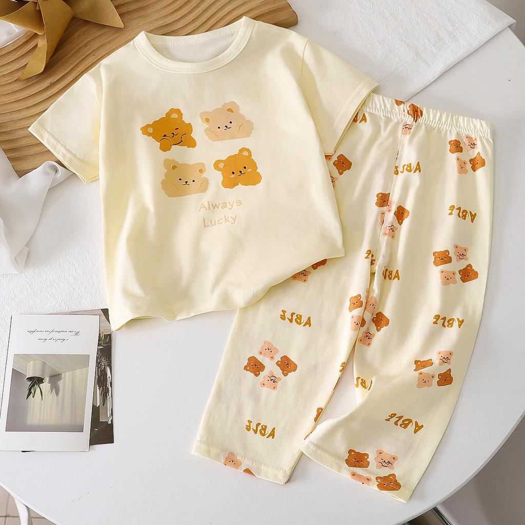Kids Summer Cotton Short Sleeve Set Class A Baby Air Conditioner Clothes Boys Girls Home Pajamas