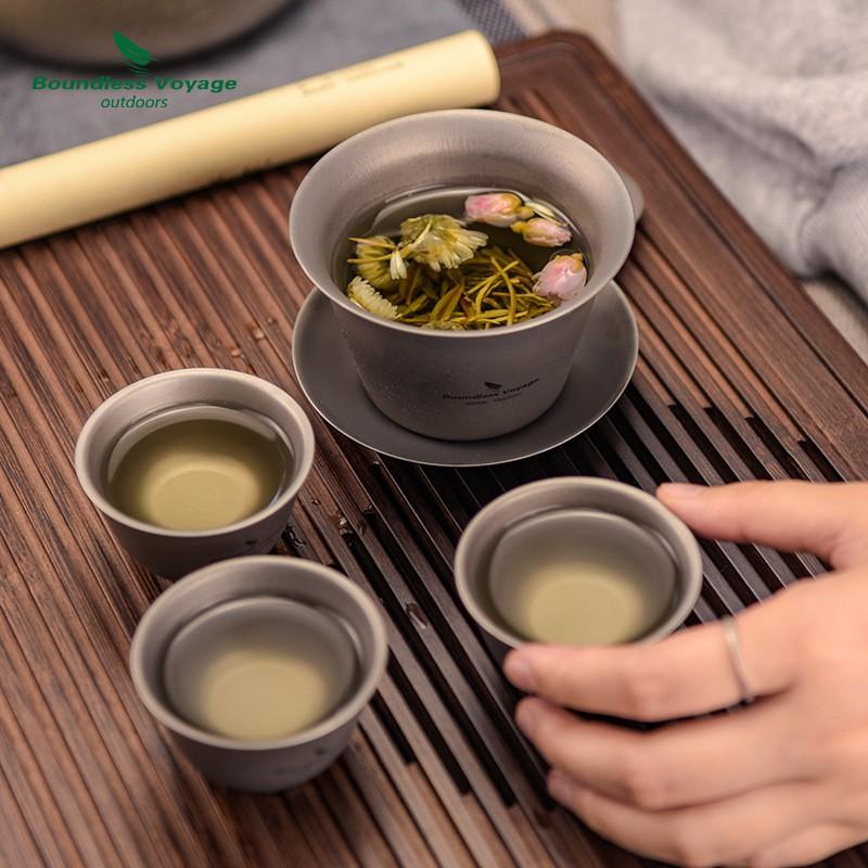 Pure Titanium Gaiwan Teapot With Double-Wall Insulation Heat-Resistant Gongfu Tea Set Modern Minimalist Ceremony
