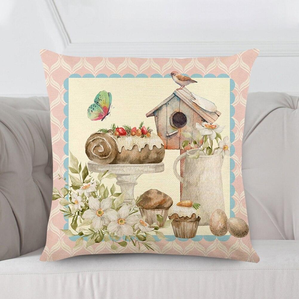 Easter Decor Pillowcases 45X45Cm Linen Pillow Cover Easter Decorations Easter Bunny Eggs Pillowcase Cushion Cover