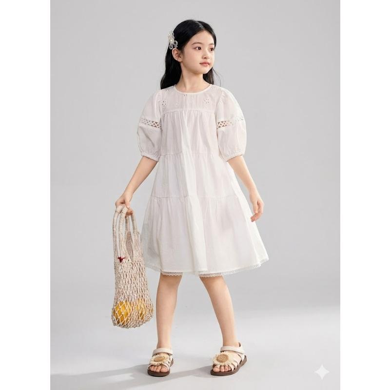 Big Girls Puff Sleeve Short Sleeve Princess Dress Casual Summer Sweet Kids Dress
