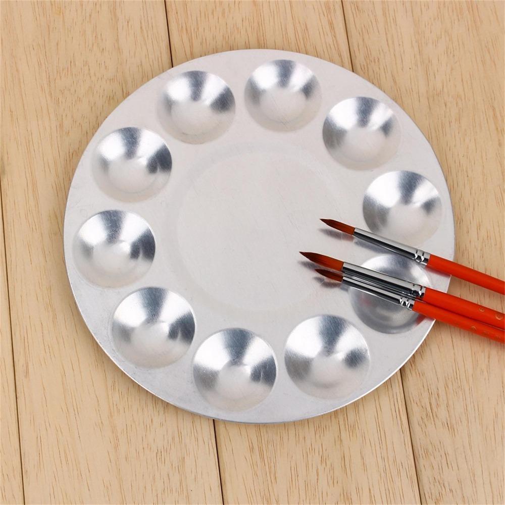 Aluminium Material Watercolor Paint Palette Round Shape Washable Paint Mixing Palette 10 Compartments Metal Construction