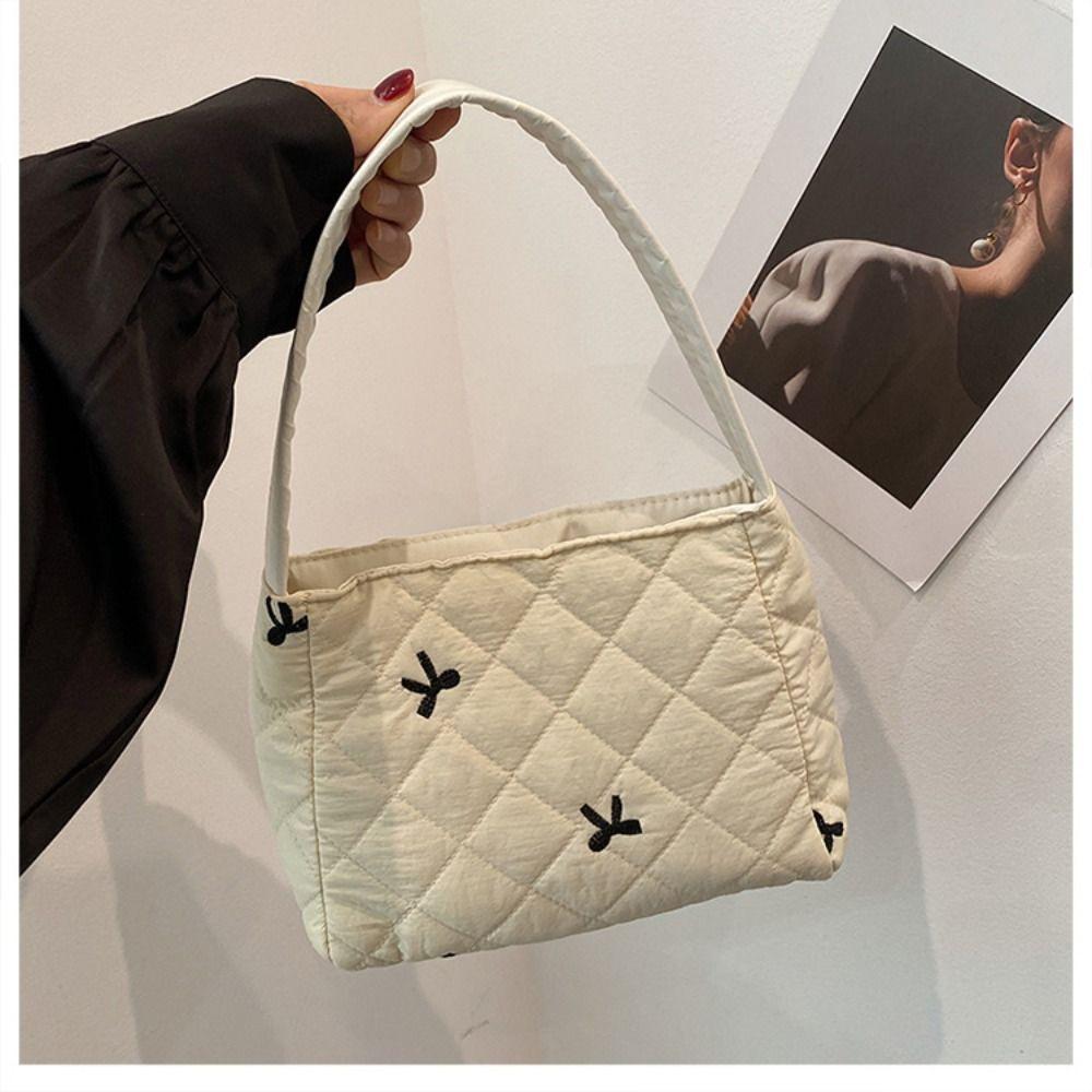 Fashion Quilted Shoulder Bag Large Capacity Underarm Bags Handheld Shopping Bag Lightweight Puffy Handbags for Women Girls