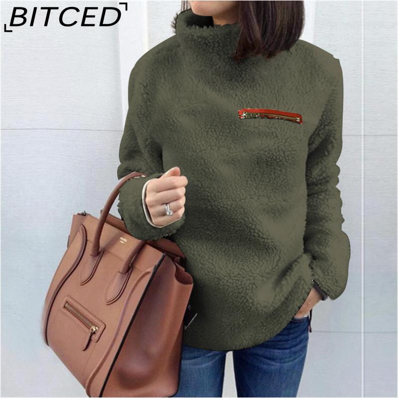 BITCED Autumn Knitwear Women s Fashionable Zip-Up Turtleneck Base Layer Top XXXXXL армия зеленый 1290₽