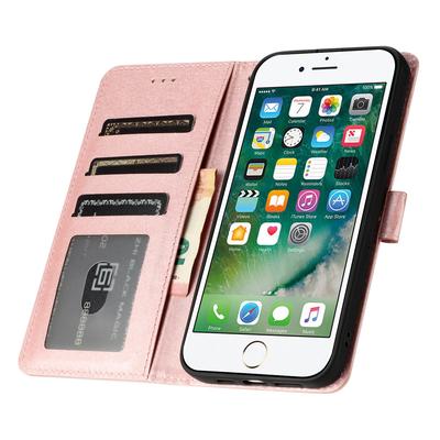 For iPhone 6/6s/7/8/SE (2020)/SE (2022) Phone Stand PU Leather Cover Silk Texture Wallet Case with Wrist Strap