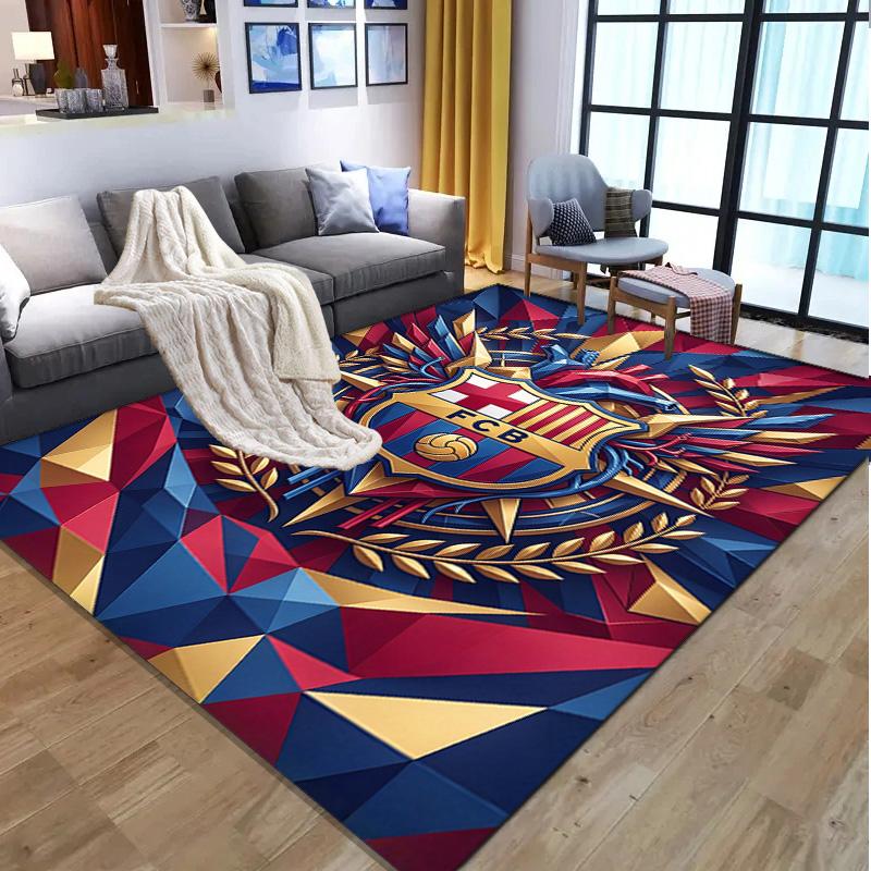 Tappeto con Motivo Calcio FC Barcelona, Tappetino Interno/Esterno, per Picnic, Sala Giochi, Camera da Letto, Ufficio, Soggiorno, Tappeto Decorazione Casa, Regalo di Compleanno