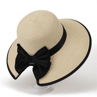 Big Brim Sun Hat Women'S Summer Beach Vacation Beach Sun Protection Hat Bow Split Straw Hat Women'S Bucket Hat