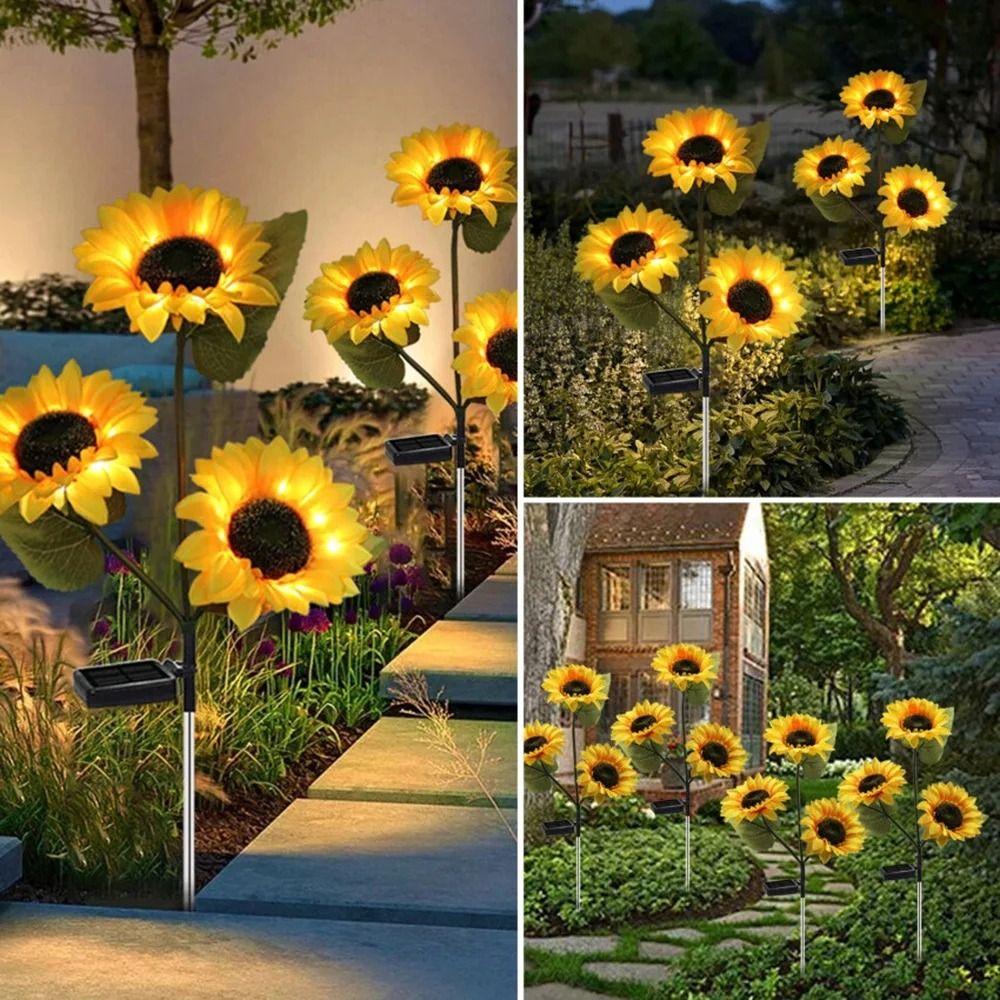 1/3 Head LED Solar Sunflower Lights Artificial Landscape Lamp Night Lights  Garden