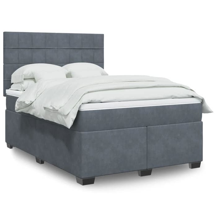 VidaXL Slat Bed Base and Mattress Dark Grey 140x190cm Velvet, Bed, Platform Bed, Panel Bed 3293207