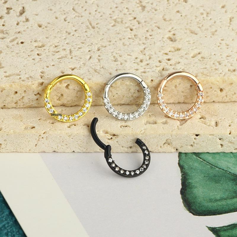 Copper-Inlaid Zircon & Stainless Steel Nose Hoop - Seamless Body Piercing Jewelry