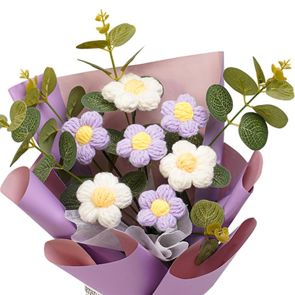 Crochet Flower Bouquet Already Made Mother's Day Decoration Woven Bouquet for Gift Thanksgiving Anniversary Mother's Day Desktop