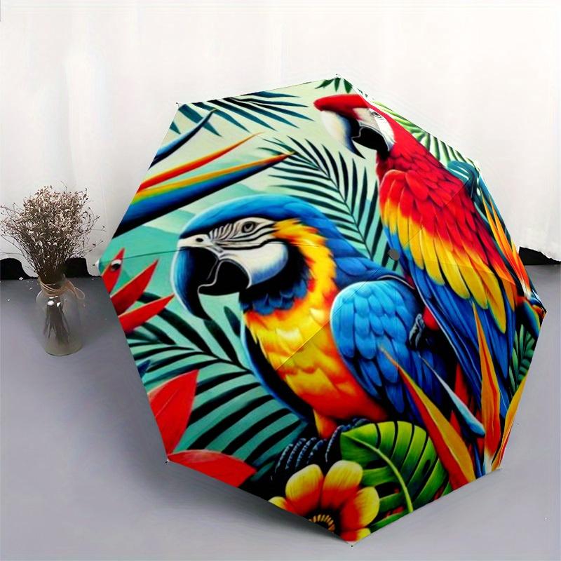 Parrot Paradise: Colorful Macaw & Parrot Umbrella - Durable Iron Frame,8-Rib Structure for All Seasons,Perfect for Home,Travel,and Outdoor A