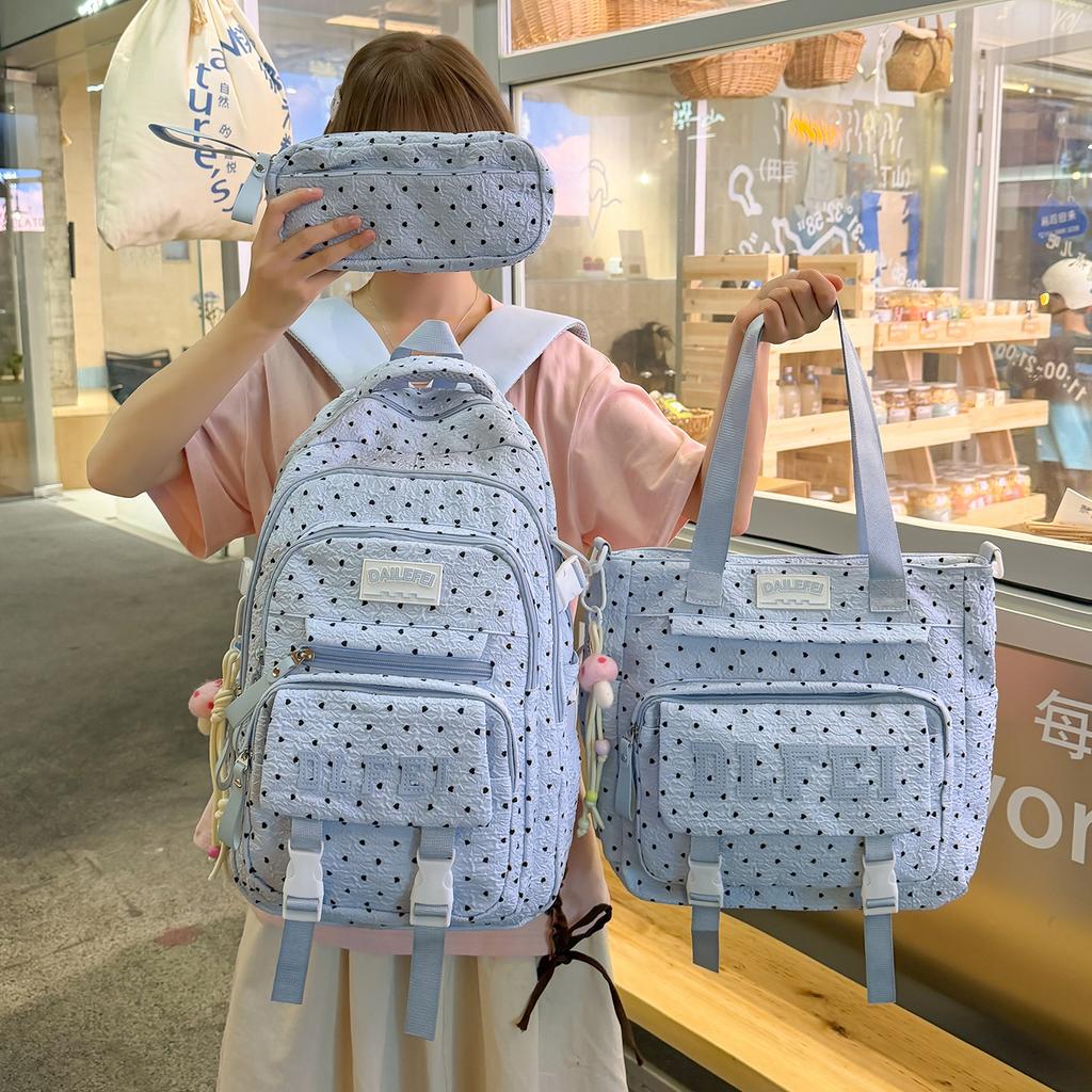 Schoolbag Korean ins Storm Point Three-piece set School bag for junior and high school girls Large capacity burden reduction Backpack
