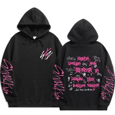 Sweat à capuche à motifs Stray Kids Members SKZ Script Logo Imprimés Noms des Membres Doodle avec Logo Rock‑Star & Just Feel The Rock, Pull Oversize pour Fan de K‑Pop