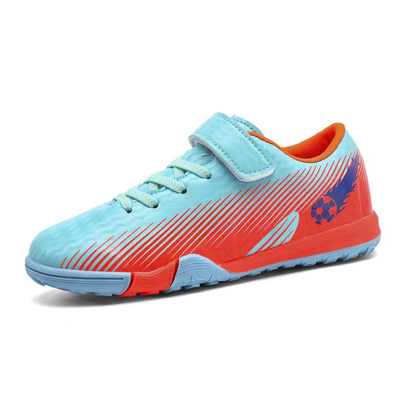 T252 Children s Football Shoes Velcro Low Cut Broken Nail TF Training Leather Face Men s Women s Five-a-side Sports 34