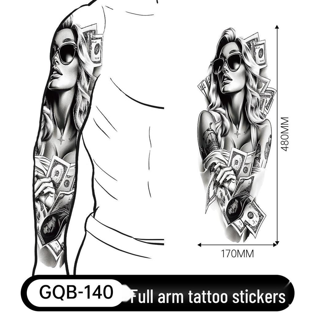 Adesivo Tatuaggio Completo per Braccio Uomo: Design Realistico Impermeabile, Motivo Tigre e Teschio