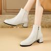 Autumn Winter PU Women Ankle Boots Thick High Heels Round Toe Shoes Black White Modern Short Botas Para Mujer 652