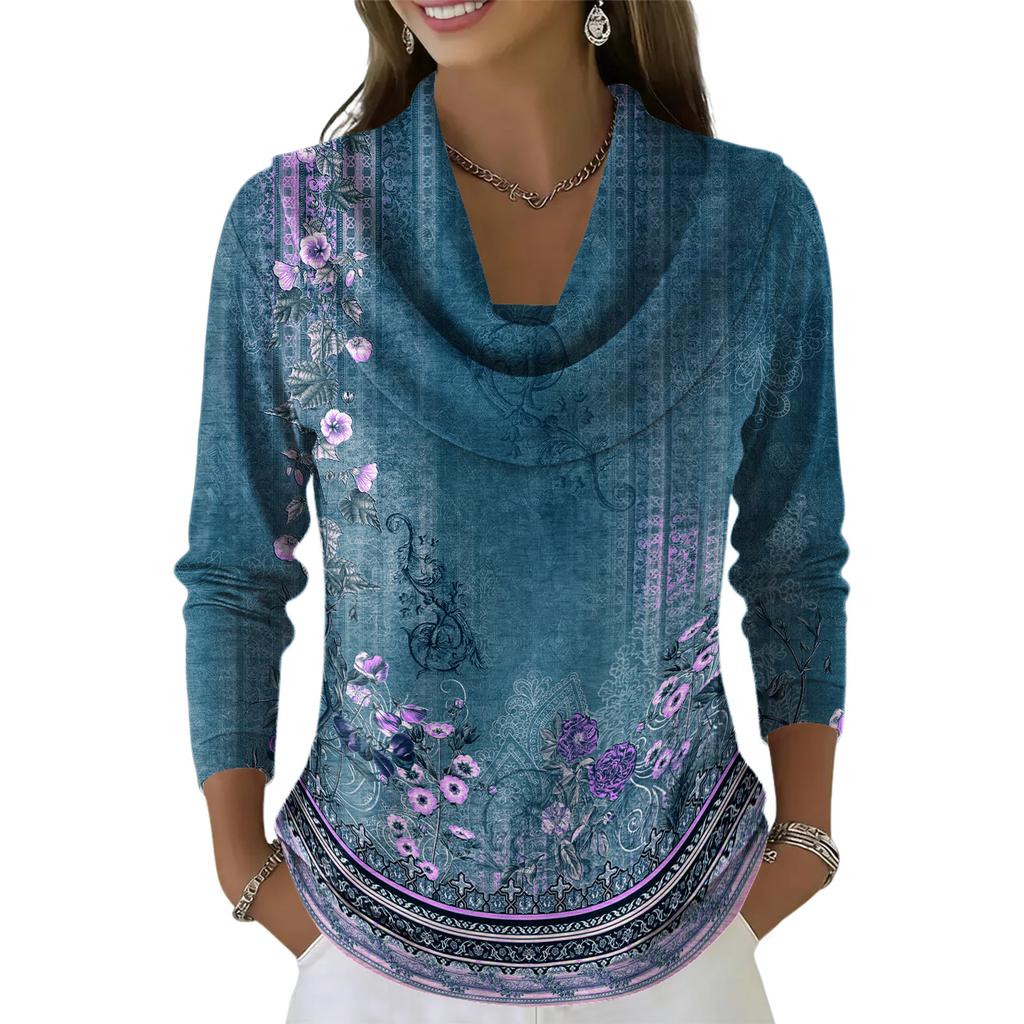 Dámský ležérní a módní svetr s dlouhým rukávem a potiskem, kulatým výstřihem