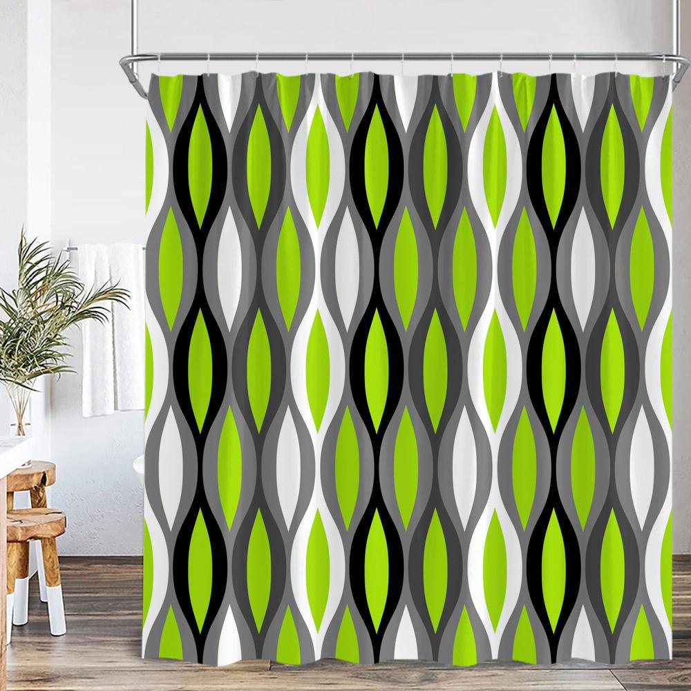 Abstract Geometric Shower Curtain Colorful Wavy Line Art Aesthetic Bathroom Decoration Modern Polyester Bath Curtain with Hook