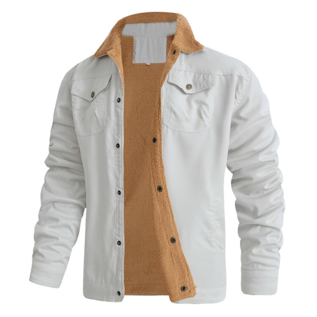 Men's Winter Turndown Collar Jacket Thick Fleece Lined Parka Coat with Multiple Pockets