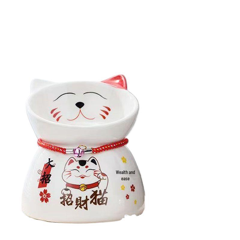 Anti-Spill Ceramic Cat Bowl with Neck Protector, High Foot Design, Anti-Slip, Prevents Black Chin Stains