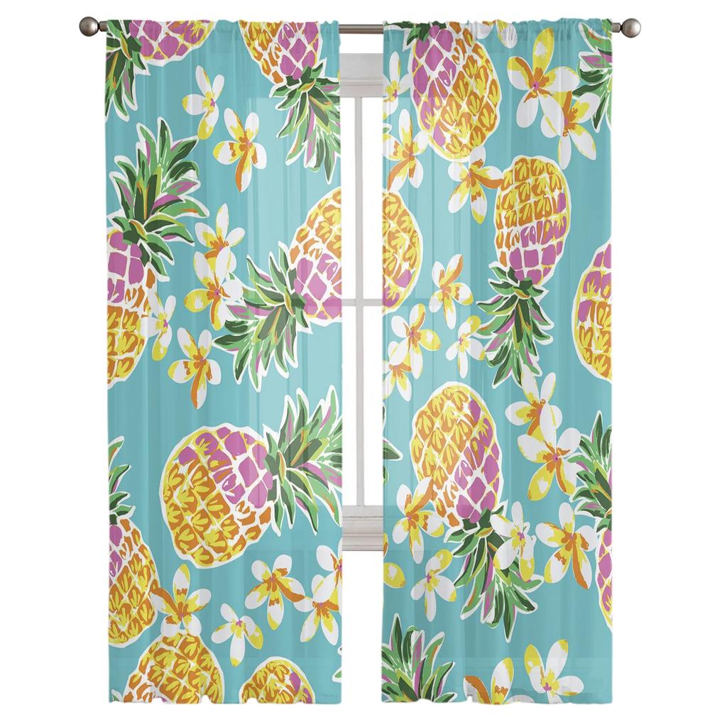 Yellow Pineapple Fruit Flower Tulle Curtains Living Room Bedroom Decoration Transparent Chiffon Voile Window Curtain Light Filtering For Polyester