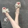 One word with bow thick heel French sandals women's summer 2025 new versatile high heel middle heel fairy style women's models