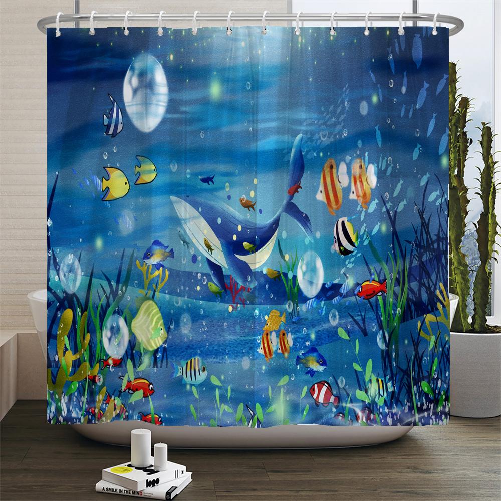 Ocean Underwater World Turtle Dolphin 3D Printing Shower Curtain Bathroom Curtain Waterproof Polyester Bath Curtains with Hooks