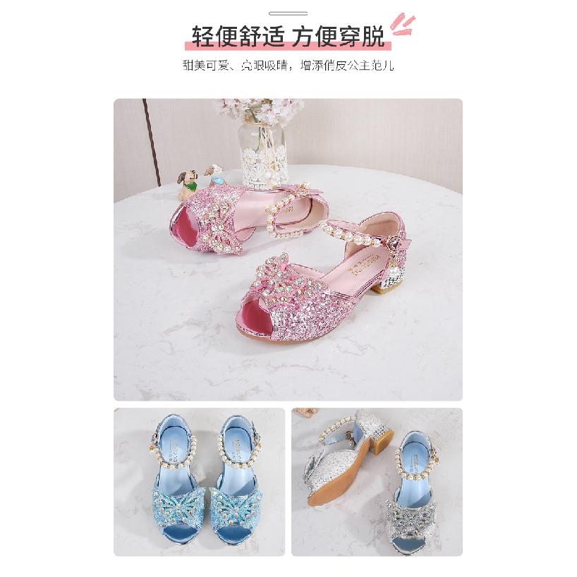 Sandálias de Menina Novo Verão Boca de Peixe Pequena Princesa Salto Alto Infantil Sapatos Flash de Água Sapatos Elsa Frozen