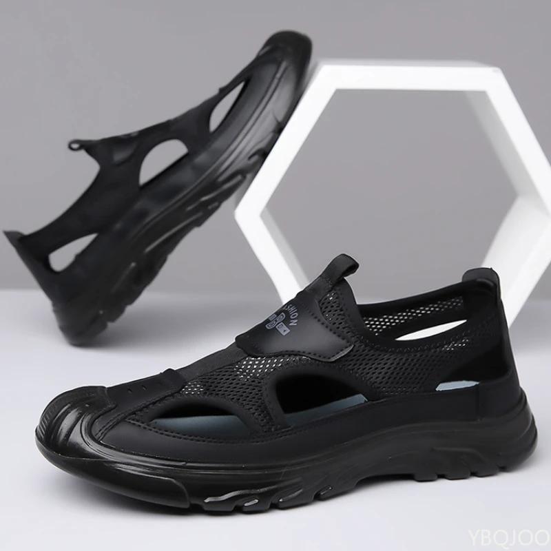 Summer Men's Baotou Sandals Casual Hollow Out Mesh Shoes Anti Slip Lightweight Beach Shoe Comfortable Breathable Male Sandal