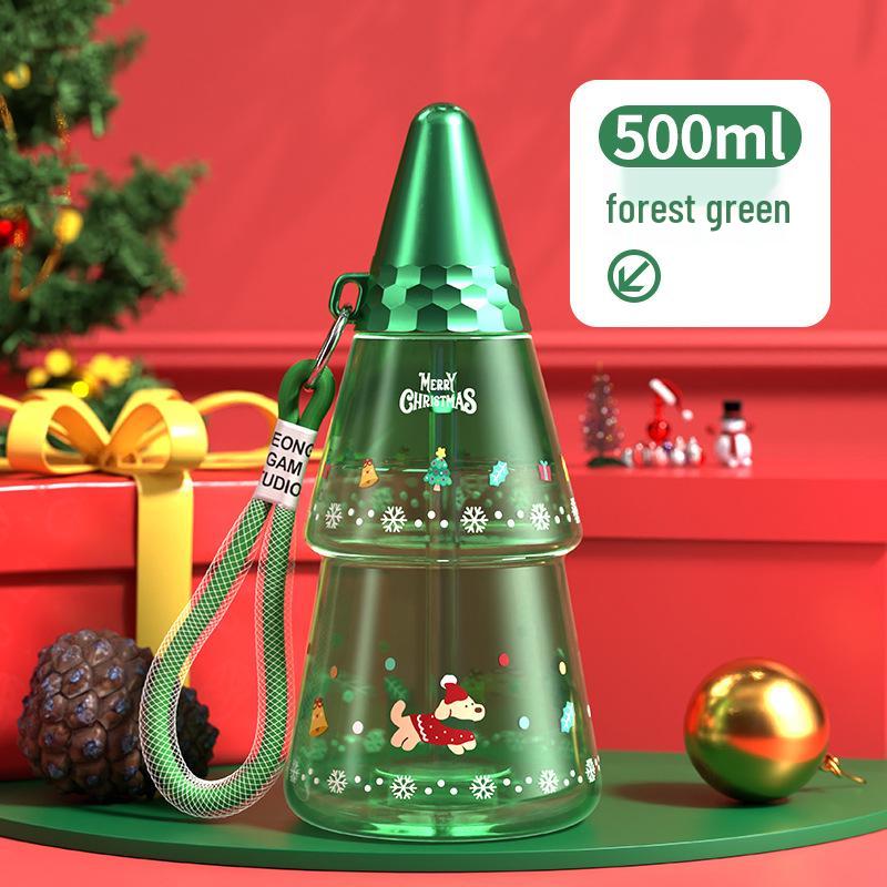 

Рождественская мультяшная детская бутылка для воды с трубочкой - Пластиковый поильник для мальчиков и девочек для занятий спортом на открытом воздухе 500 ml