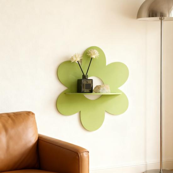 Yousheng Rustic Floating Shelf Wall Display Shelf Wooden Flower Shaped Storage Organizer for Crystal Plants Living Room Kitchen Home Decor