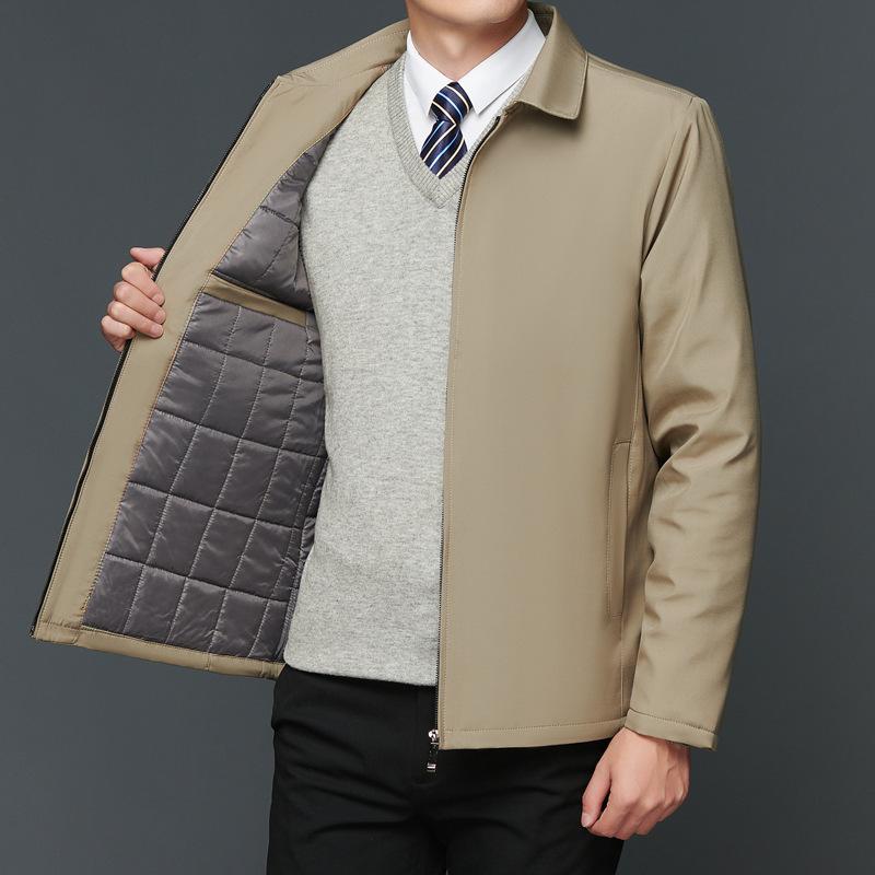 Men's Winter Casual Lapel Cotton Jacket - Middle-aged & Elderly, Thickened Fashionable Dad Coat, Business Style